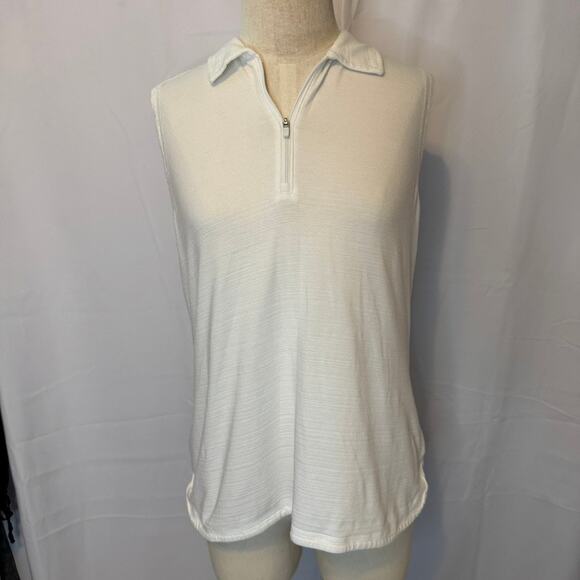 T by Talbots White Sleeveless Zip Polo Top Large Petite Stretch Cotton Blend - Picture 1 of 7